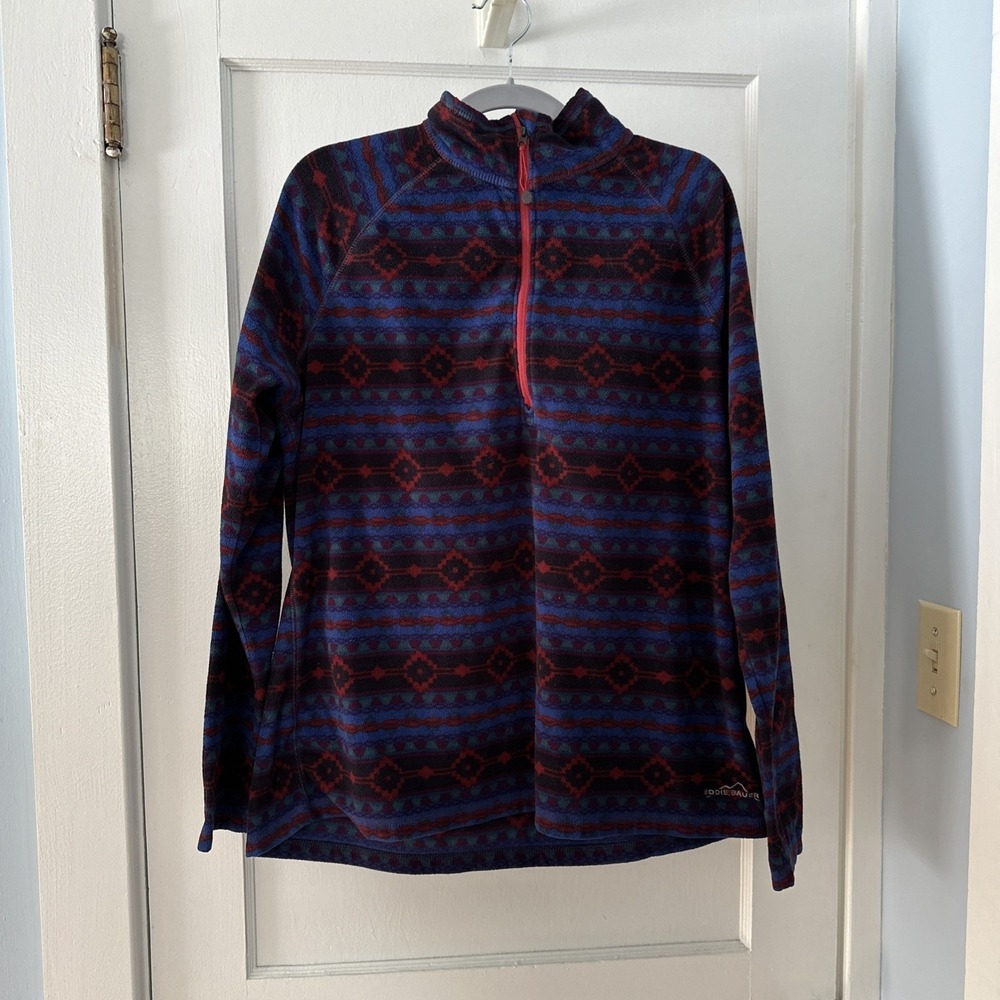 Eddie Bauer Women's Fleece 1/4 Zip Pullover Aztec Print Multicolor, Size XL
